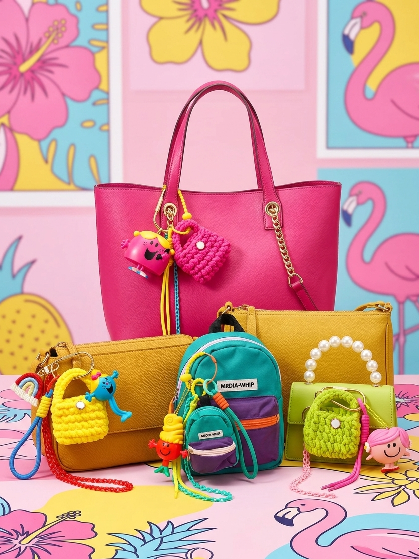 plusieurs gri-gri sur sac différents, tribu totem pop